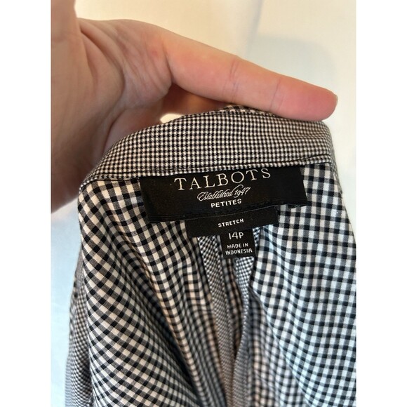 TALBOTS 14 Petite jacket blazer cotton checkered gingham black white Plaid - Picture 3 of 4